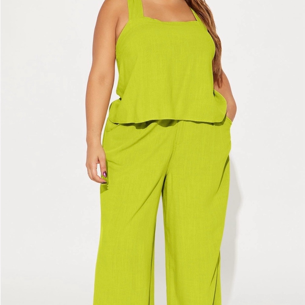 Fashion Nova Plus Bright Lime Green Wide-Leg Jumpsuit